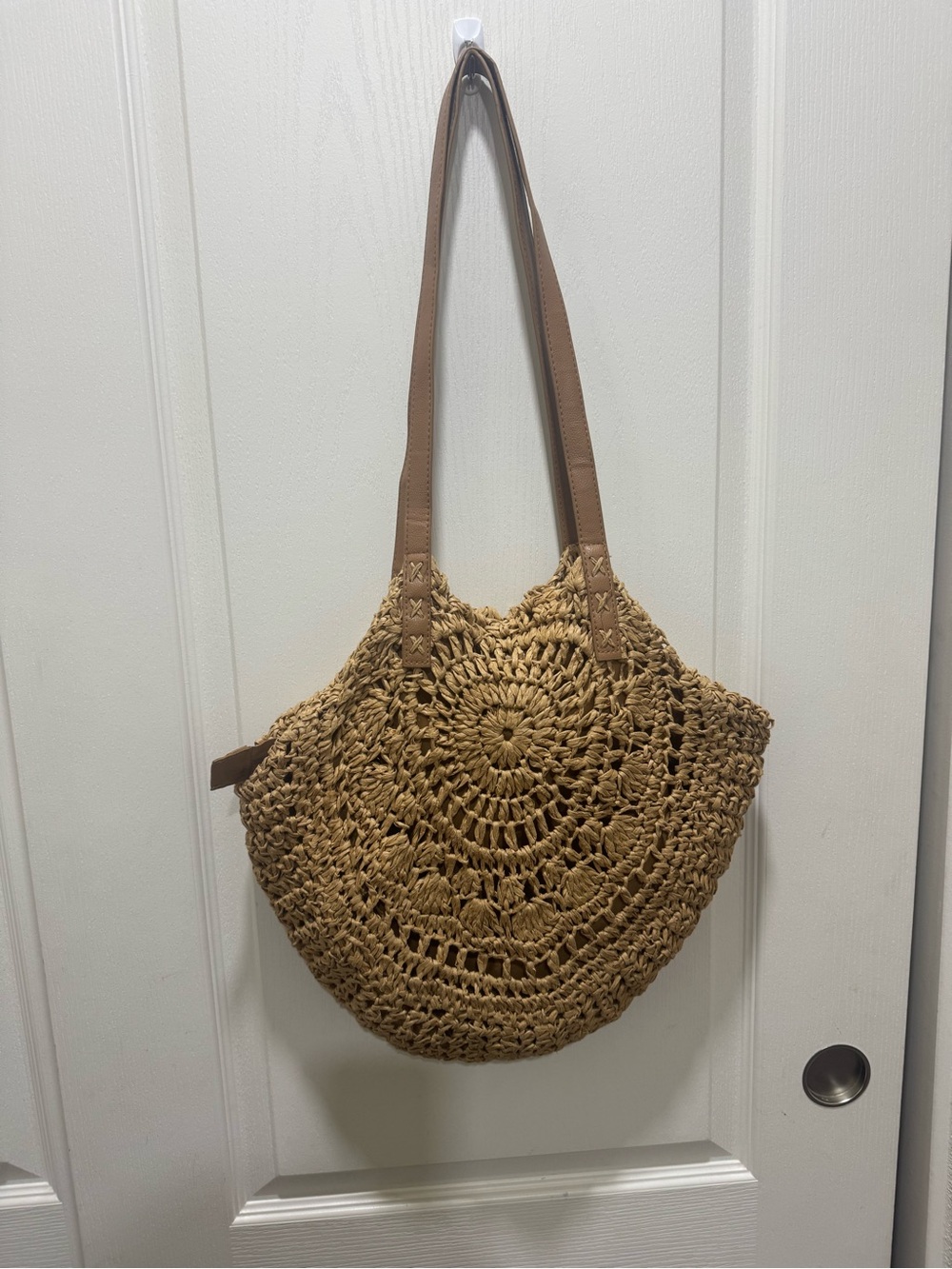 Boho Woven Straw Shoulder Tote Bag Crochet Round Beach Summer Tan
